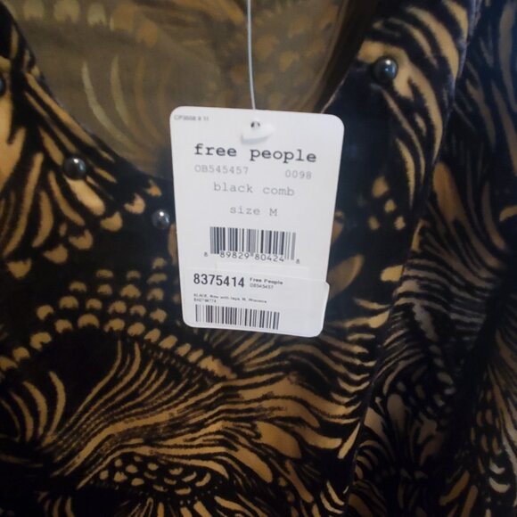 Free People Black/Nude Ellie Burnout Stud U-Neck Velvet Mini Dress - Picture 7 of 7